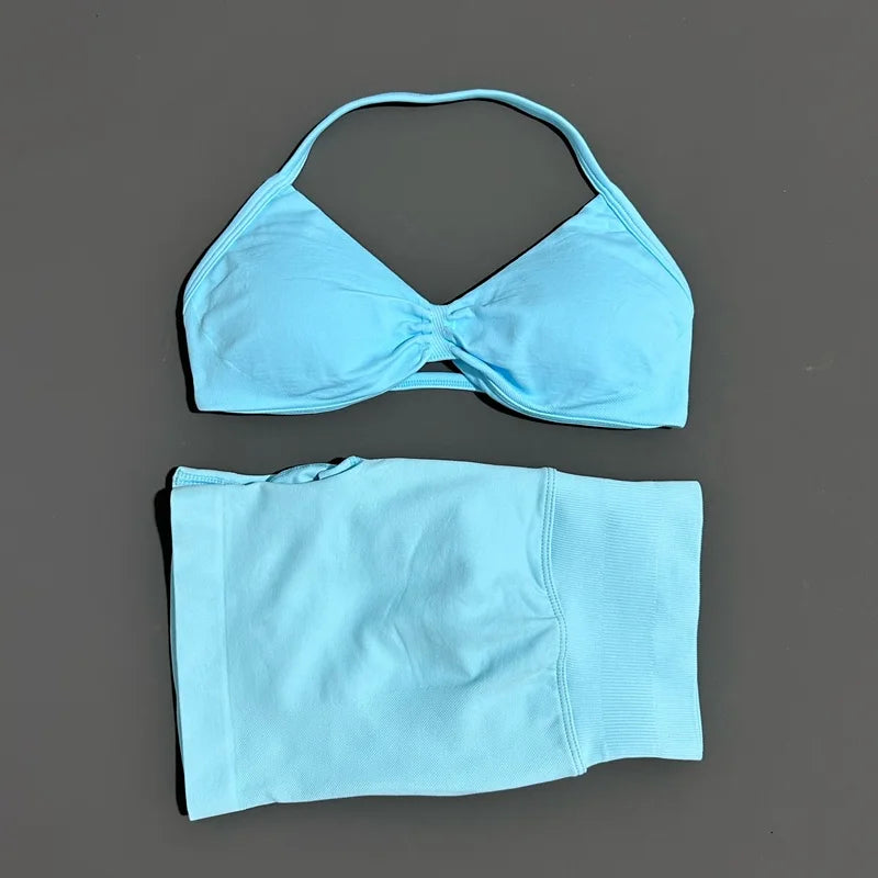 Women's Twist Front Bra And Shorts Yoga Set