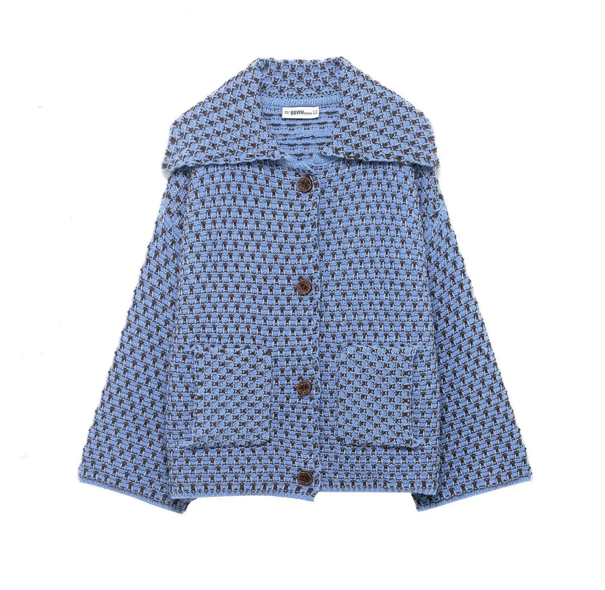 Women's Checked Button Front Shoulder Cape Cape Casual Knit Layer