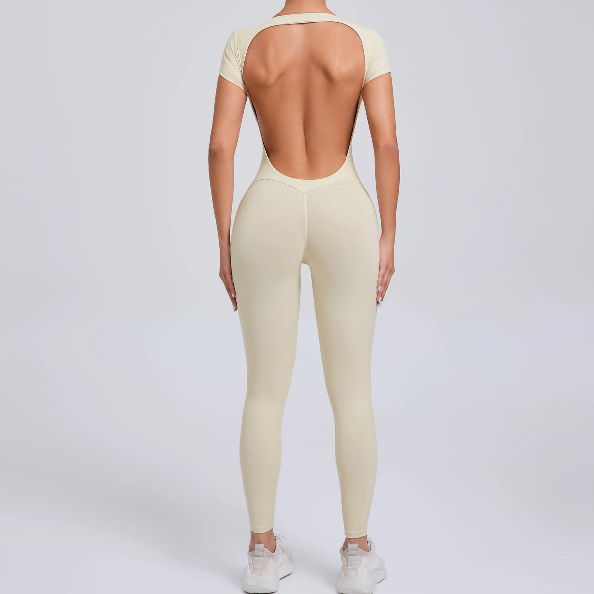 Women's Cap Sleeve Open Back Full Length Workout Jumpsuit