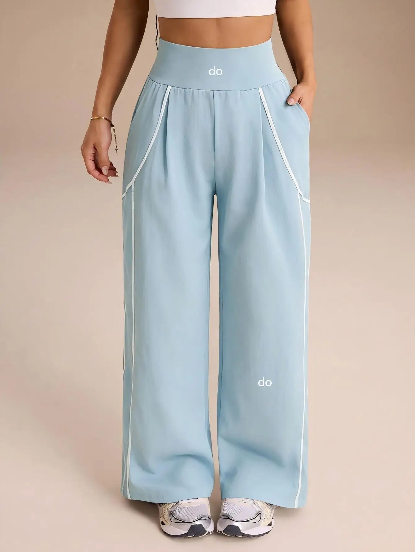Women's High Waist Wide Leg Workout Pants with Contrast Seam Details