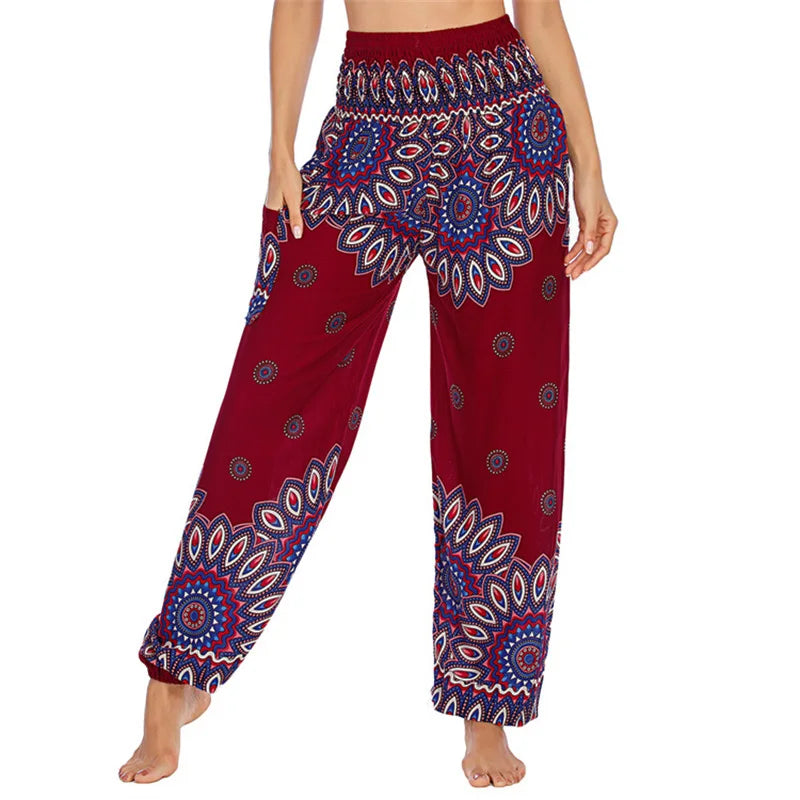 Women's Printed Rayon Harem Pants with High Waist and Gathered Ankles