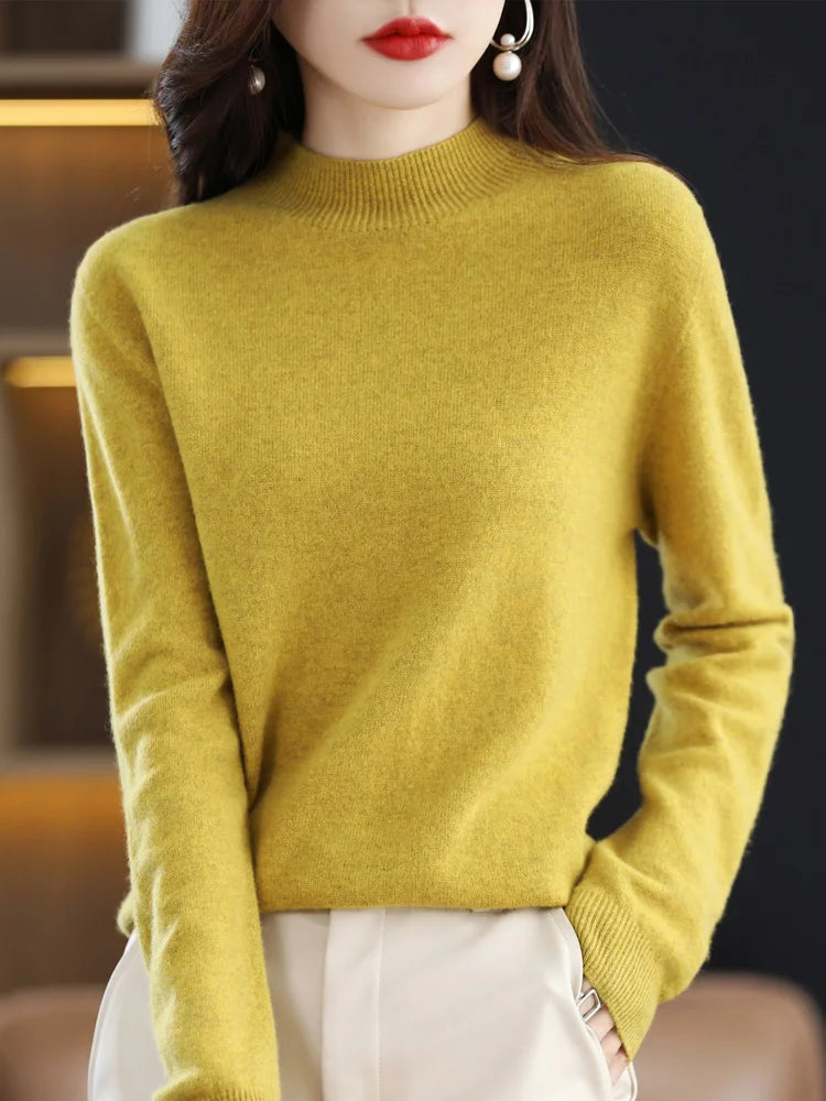 Women's Plain Mock Neck Long Sleeve Sweater Casual Knit Layer