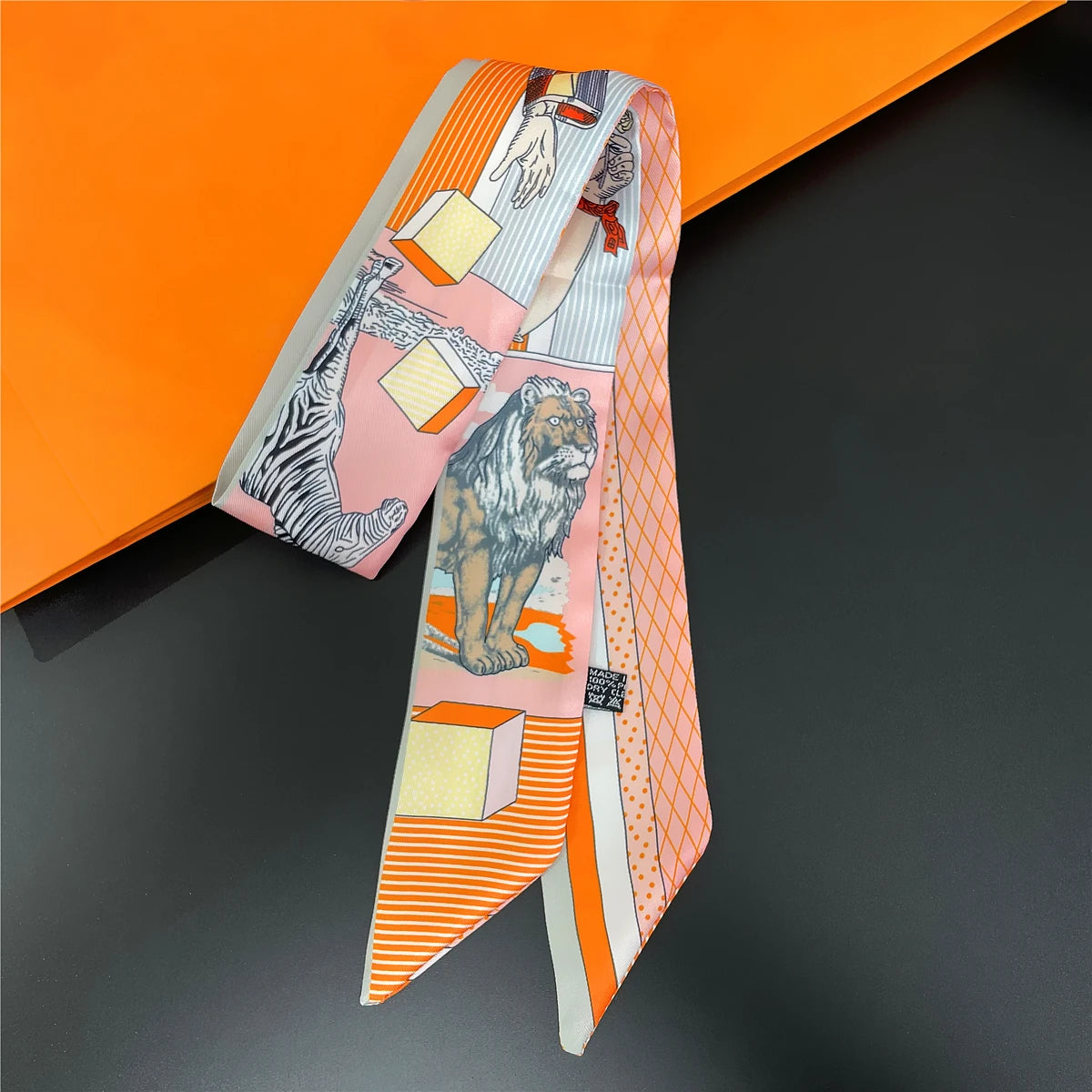Colorful Printed Skinny Ribbon Scarf with Tie Ends