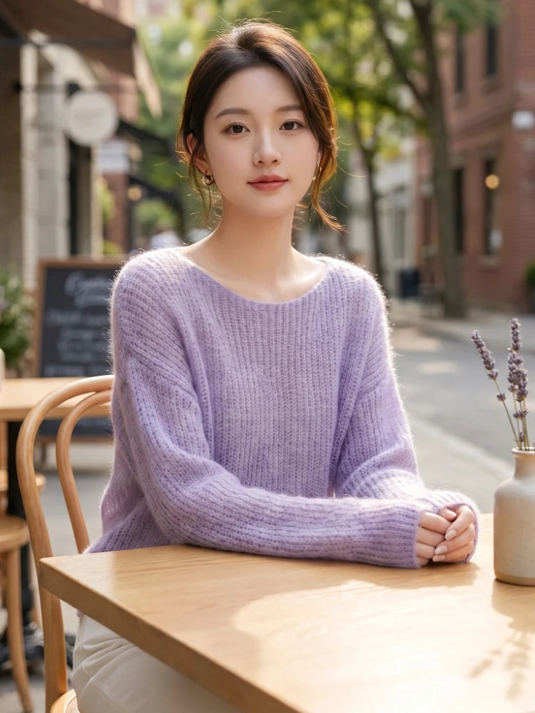 Women's Open Knit Crew Neck Sweater Casual Knit Layer