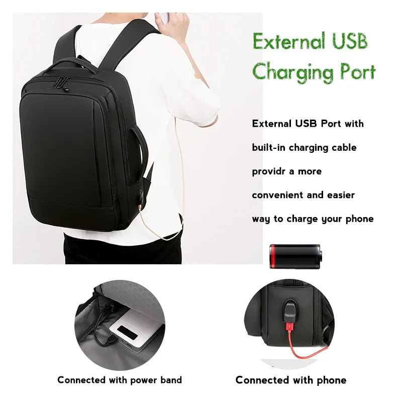 Expandable Travel Backpack with Boxy Shape and Multiple Carrying Positions