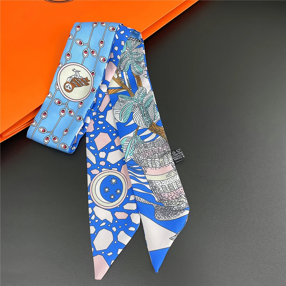 Horse Motif Skinny Scarf with Decorative Printed Patterns