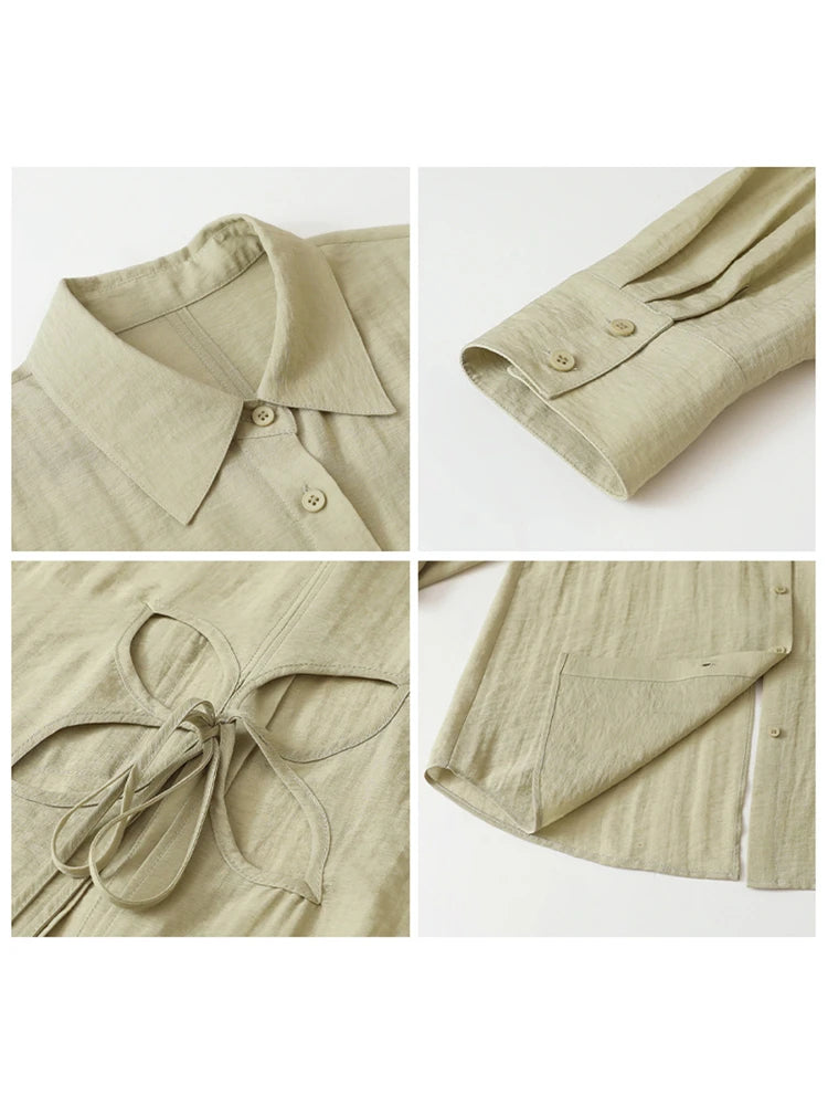 Women's Loose Shirt with Flower Cutout Tie Back