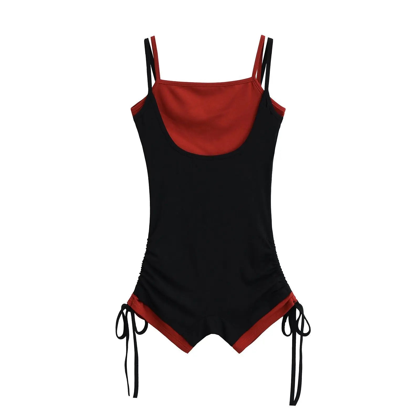 Women's Two Tone Polyester Workout Romper with Side Tie Details