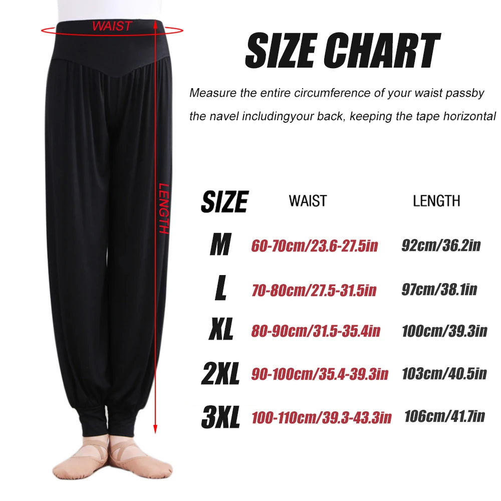 Women's High Waist Polyester Harem Dance Pants with Loose Legs and Gathered Ankles