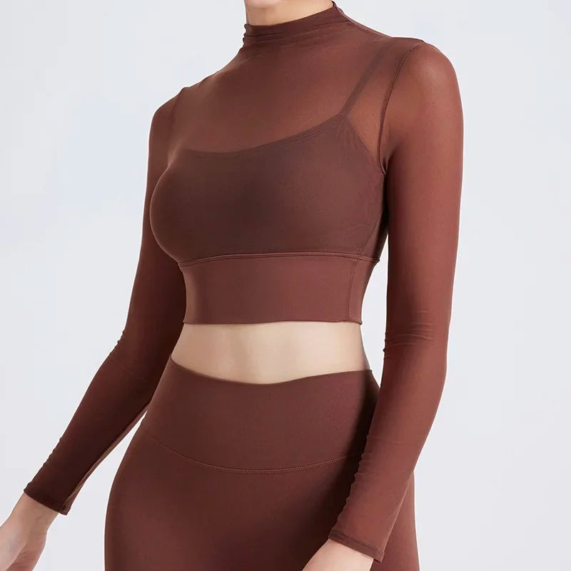 Women's Square-Neck Long-Sleeve Workout Crop Top