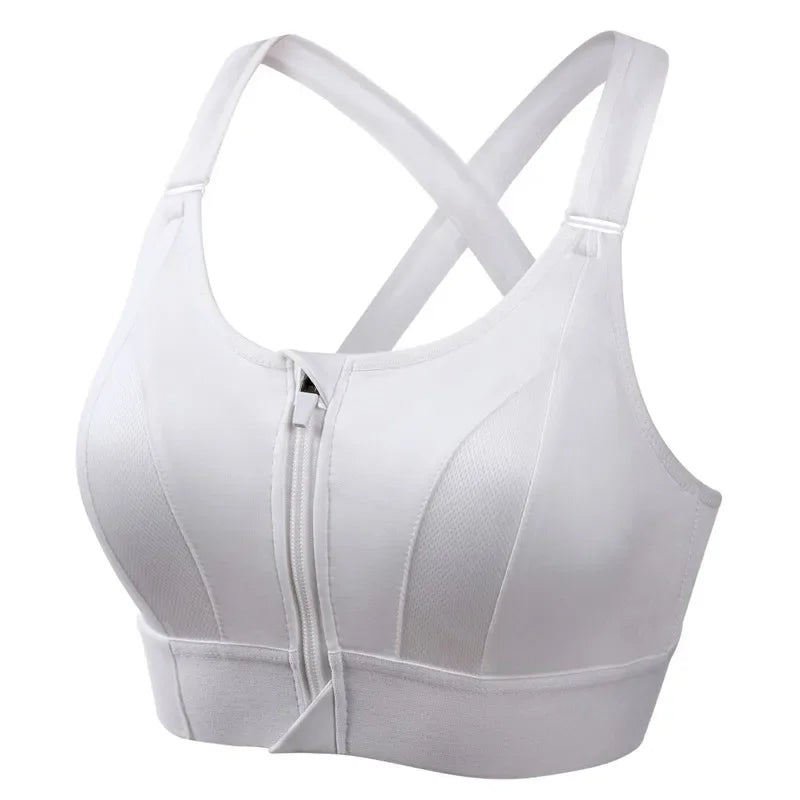 Women's Front Zip Cross Back Sports Bra