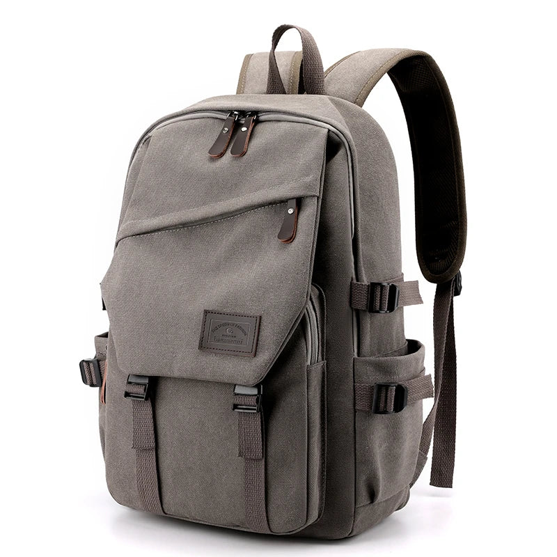 Canvas Travel Backpack with Buckle Front and Adjustable Shoulder Carry Straps