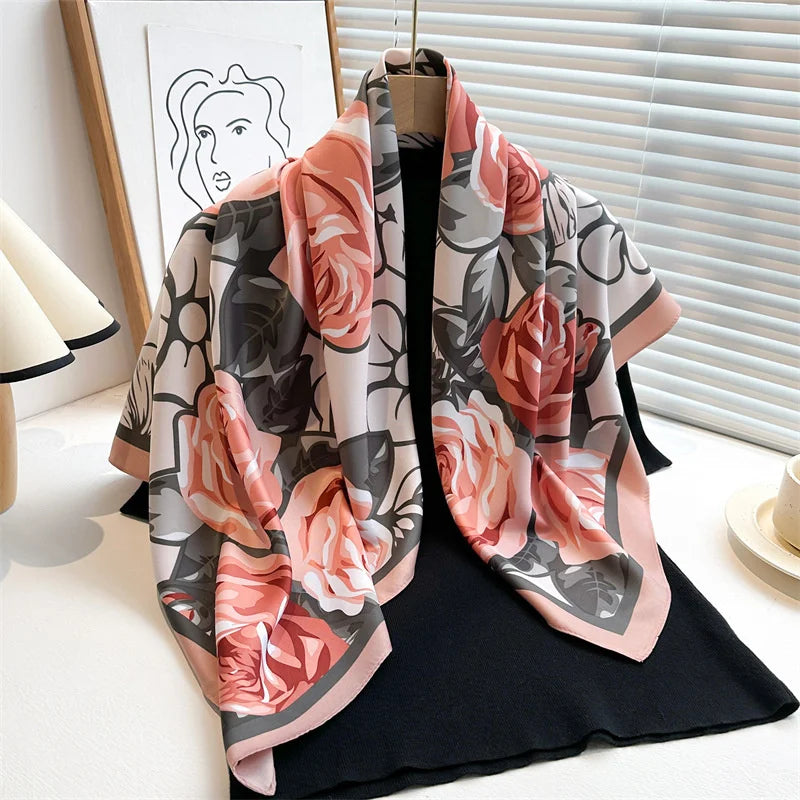 Printed Large Square Scarf with Decorative Border Designs