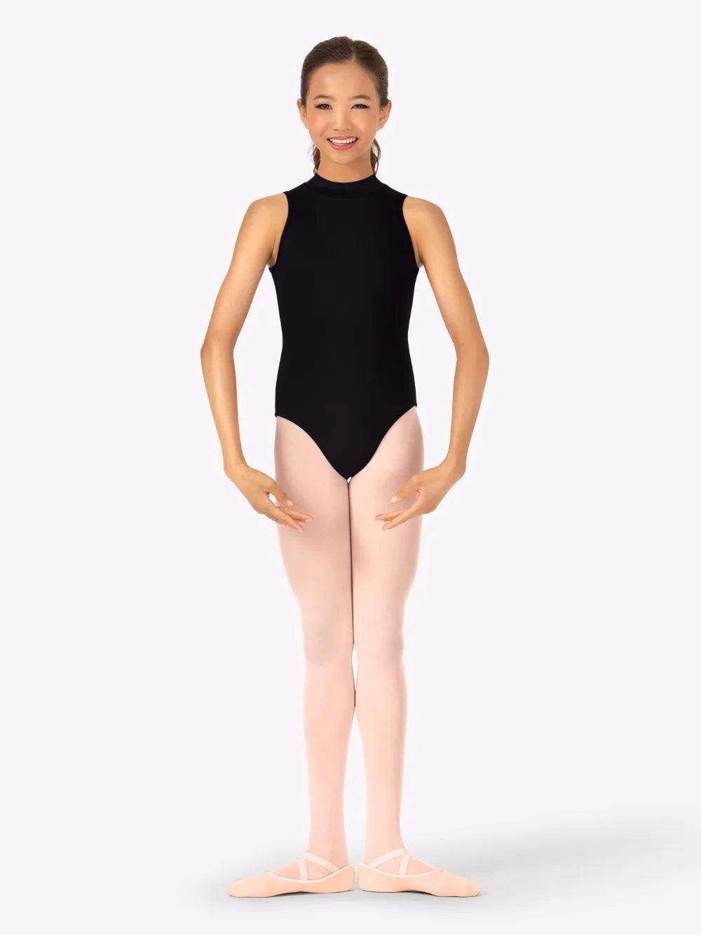 Girls' Sleeveless Mock Neck Ballet Leotard with Open Back Design
