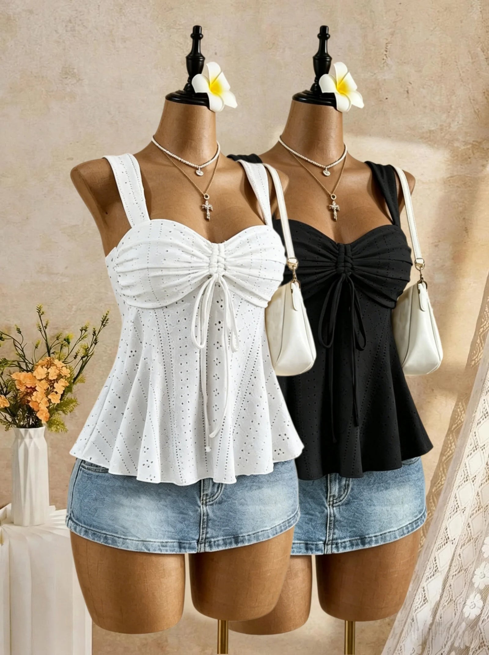 Women's Ruched Polyester Blend Peplum Camisole with Sweetheart Neck and Bow