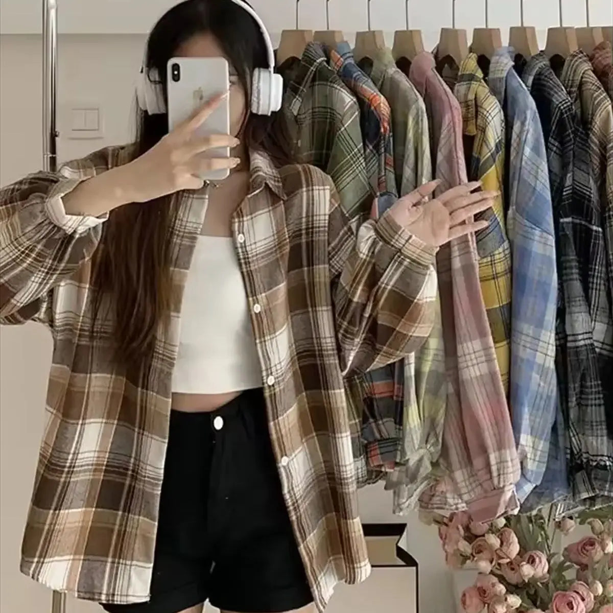 Women's Checked Collared Long Sleeve Shirt