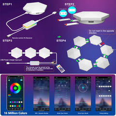 App/Remote Control Smart Hexagon Lights Panels Gaming Music Sync Hexagon Lights Cellular RGB Wall Sconces Quantum Night Lights