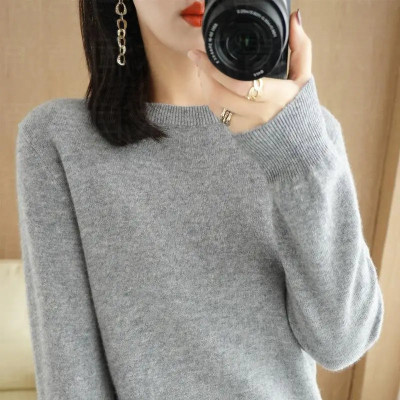Women's Plain Long Sleeve Knit Sweater Casual Knit Layer