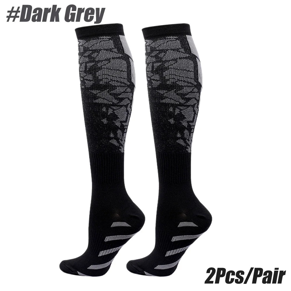 Patterned Knee High Compression Socks with Contrasting Panels