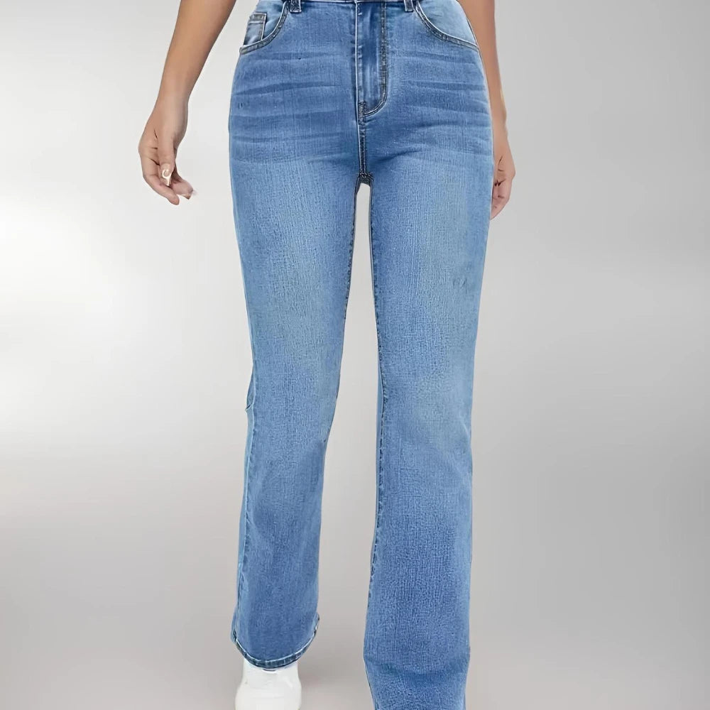Women's Blue High Waist Flared Leg Denim Jeans