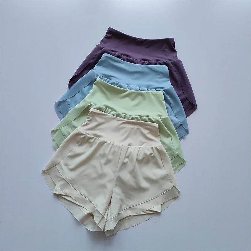 Women's High Waist Two Layer Nylon Blend Running Shorts
