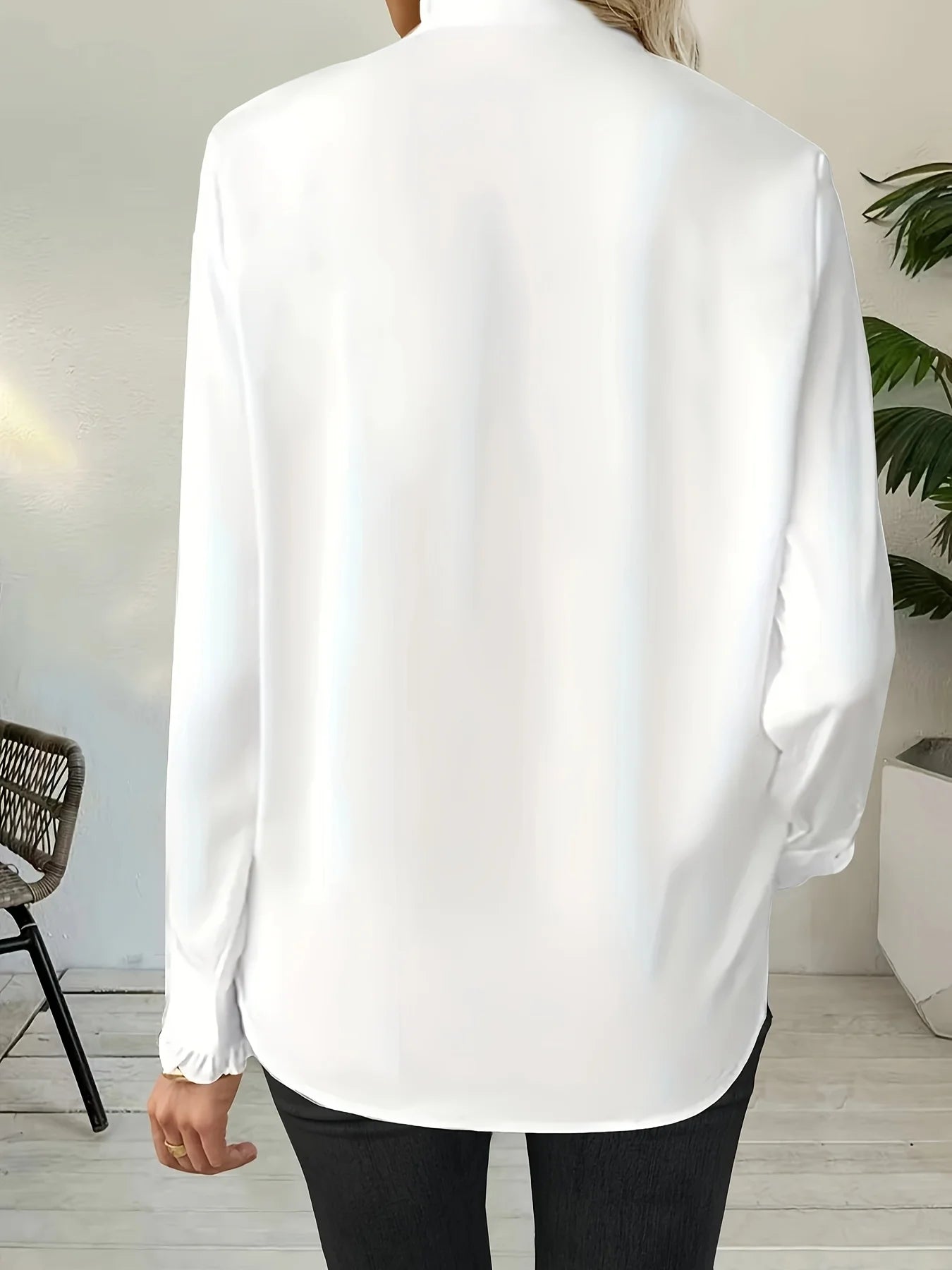 Women's Plain Long Sleeve Collared Shirt