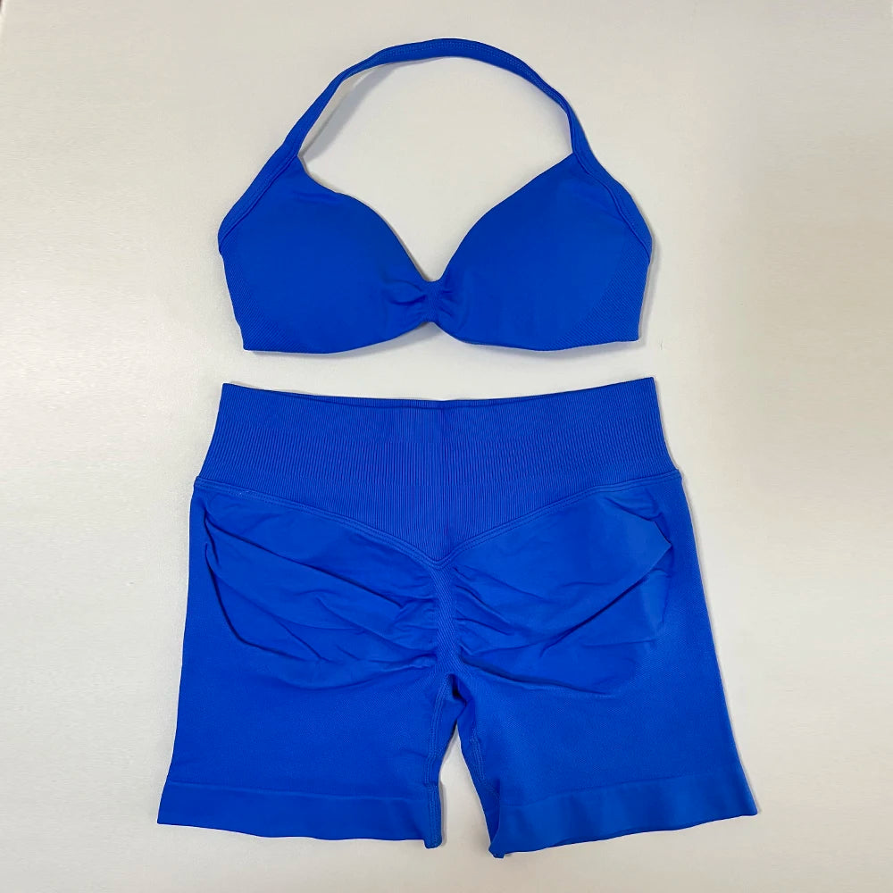 Women's Twist Front Bra And Shorts Yoga Set