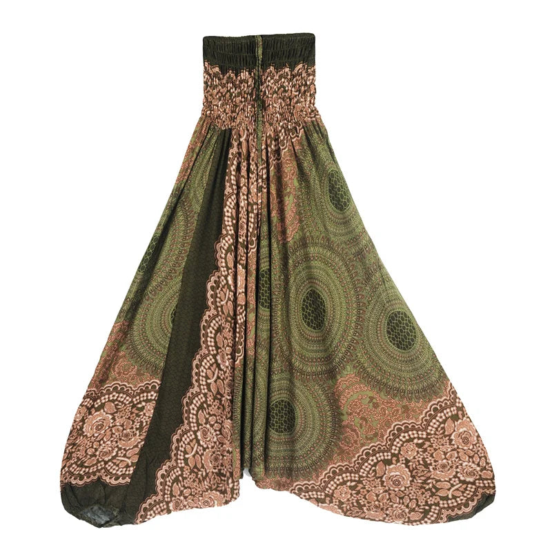 Women's Printed Rayon Harem Pants with Elastic Waist and Convertible Styling