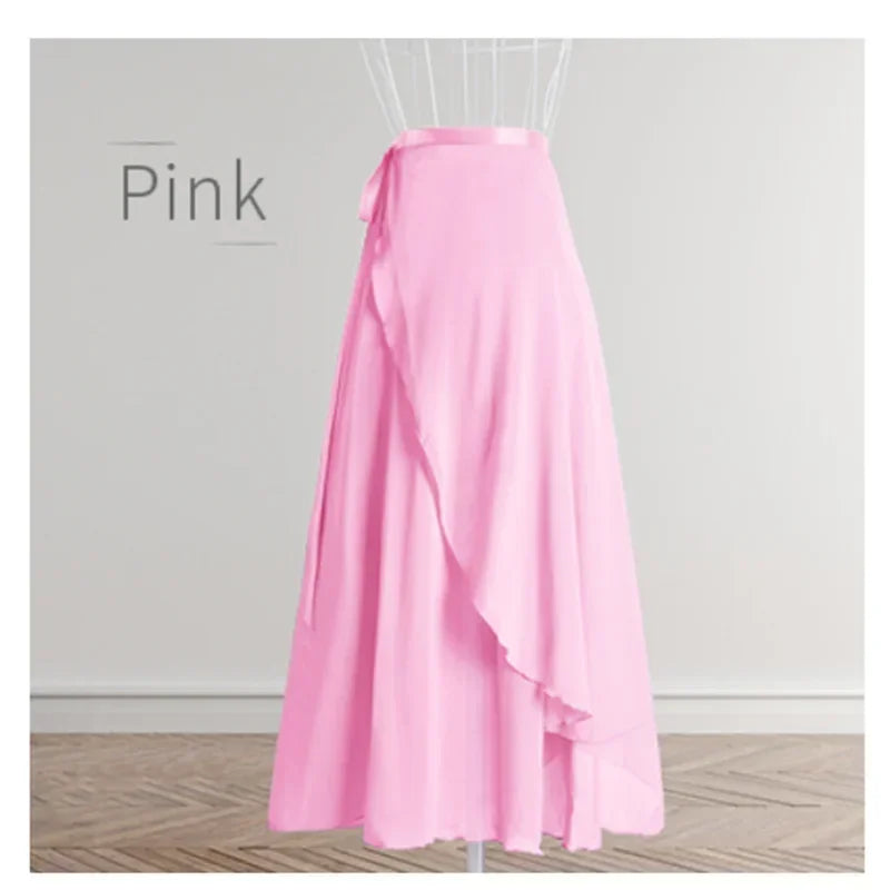 Long Chiffon Ballet Wrap Skirt with Tie Waist for Dance Practice