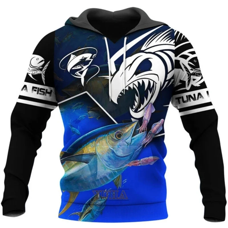 Men's Fishing-Graphic Long-Sleeve Pullover Hoodie