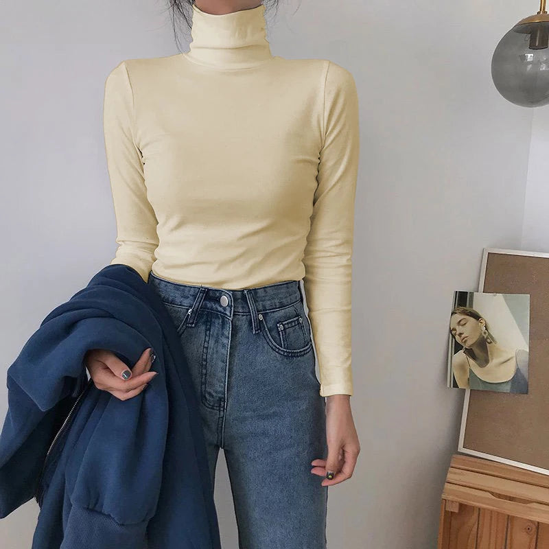 Women's Turtleneck Fitted Long Sleeve Sweater Casual Knit Layer