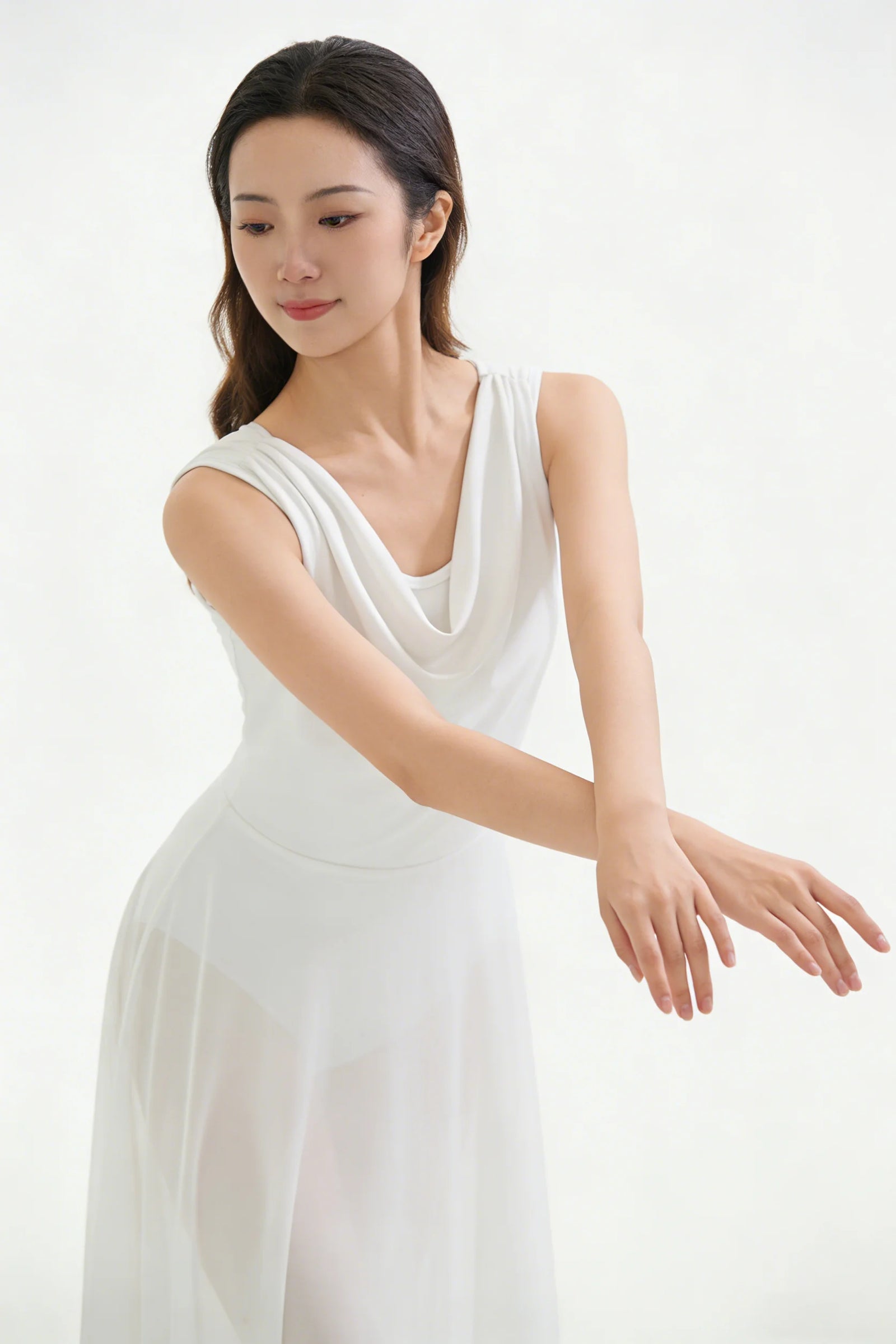 Women's Flowing Lyrical Dance Dress with V Neckline and Open Back