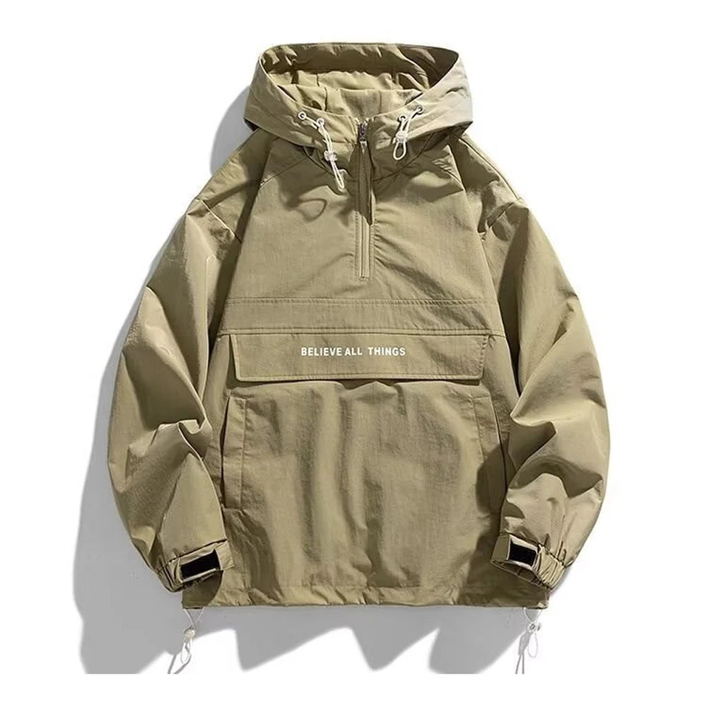 Hooded Half Zip Long Sleeve Casual Anorak Jacket