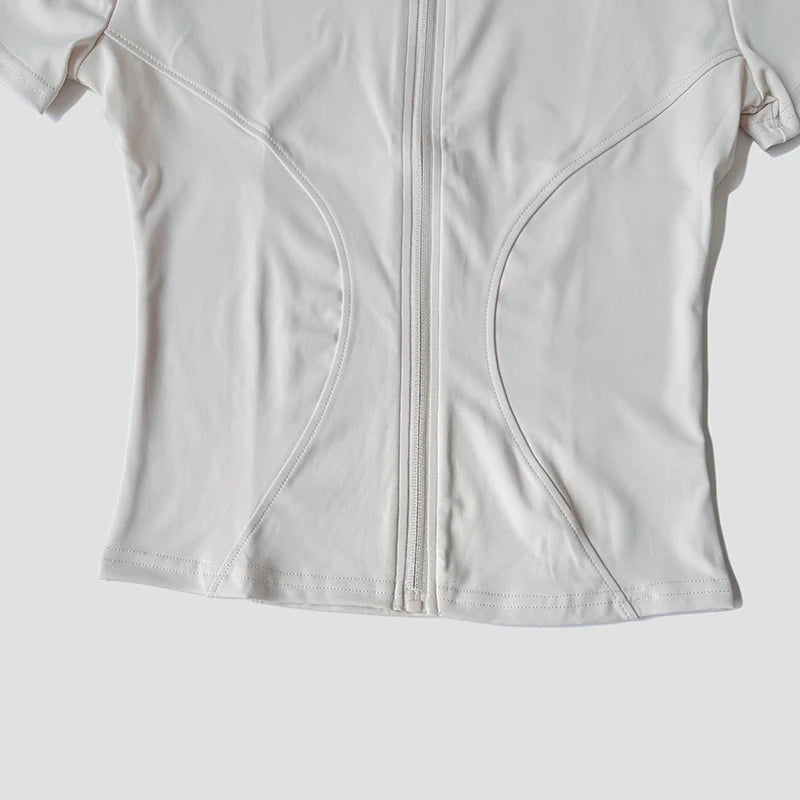 Women’s Slim Fit Short Sleeve Yoga Top with Stand Collar Zip Front