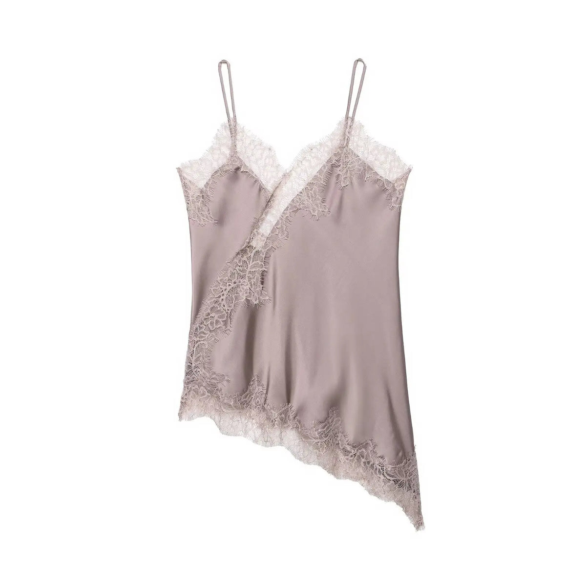 Women's Asymmetric Lace Trim Polyester Camisole with an Open Back