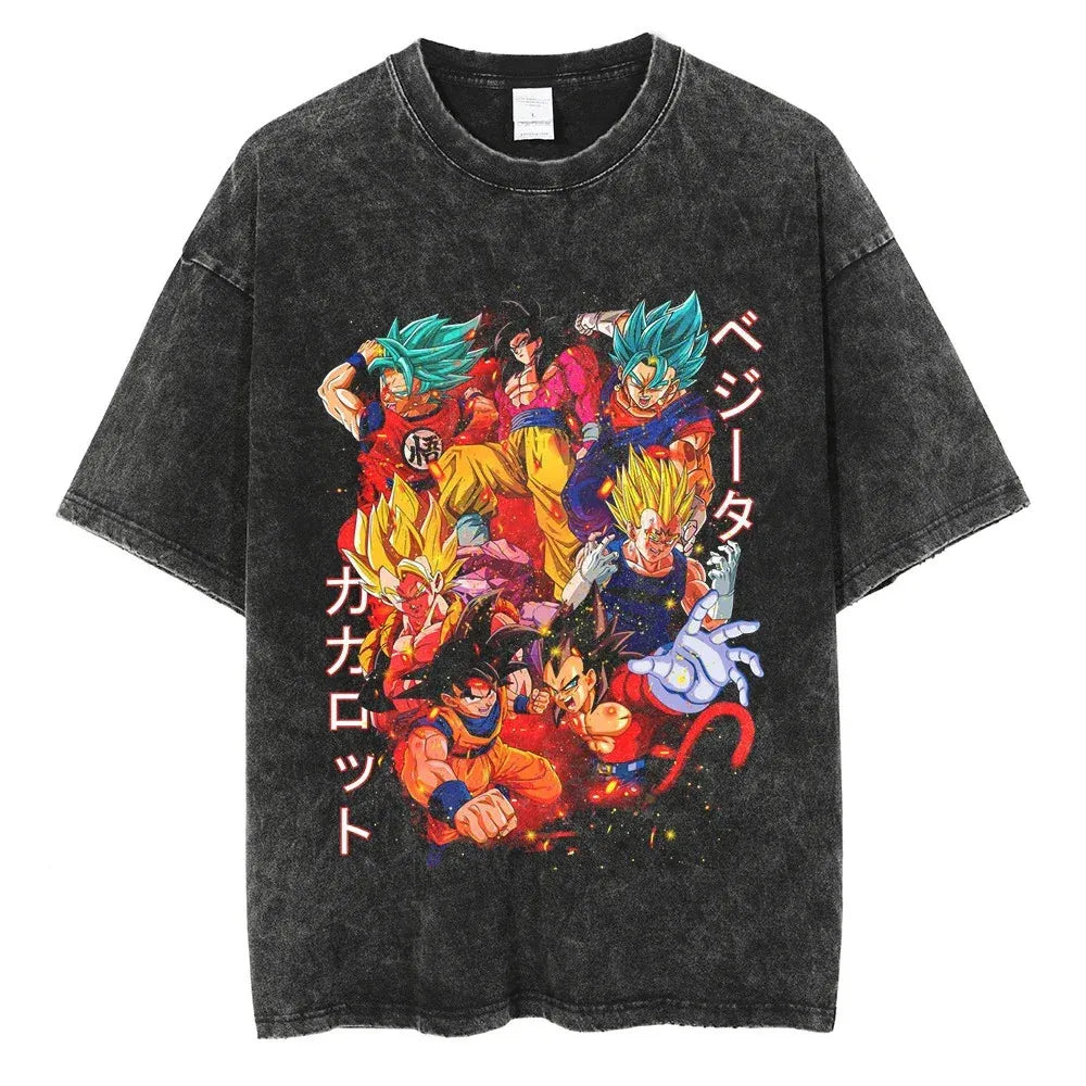 Dragon Ball Goku Vintage Washed Oversized T-Shirt Cotton Streetwear Tee