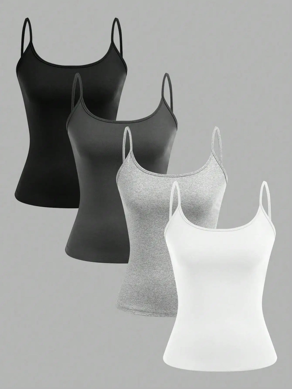 Women's Solid Camisole Four-Pack with Thin Shoulder Straps for Simple Layering