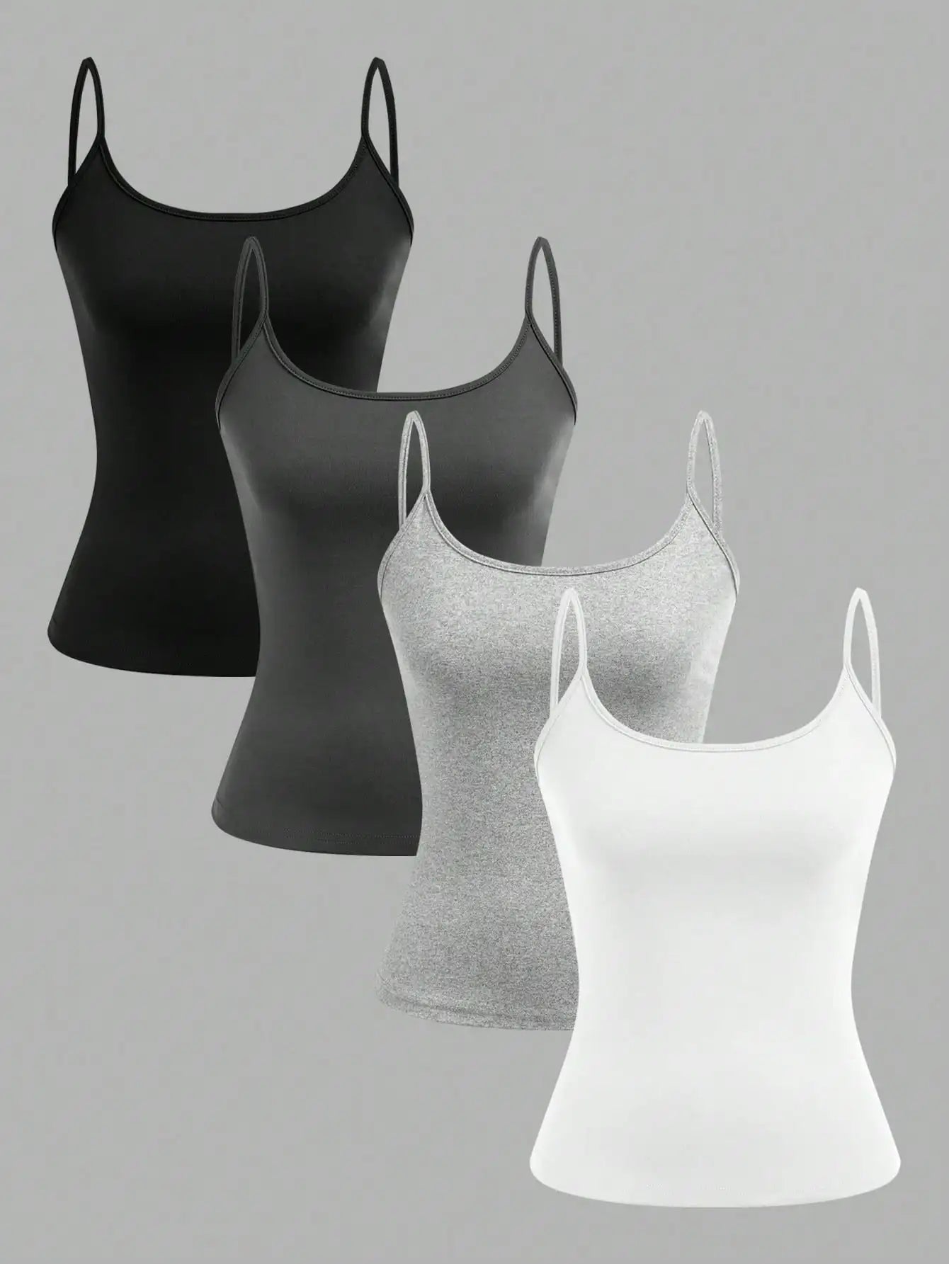 Women's Solid Camisole Four-Pack with Thin Shoulder Straps for Simple Layering