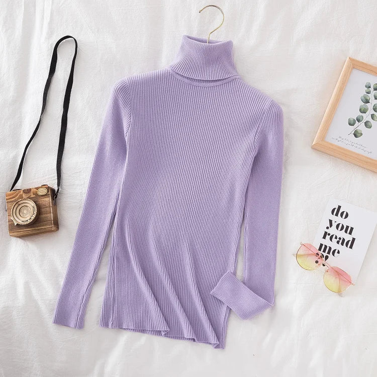 Women's Ribbed Mock Neck Long Sleeve Sweater Casual Knit Layer