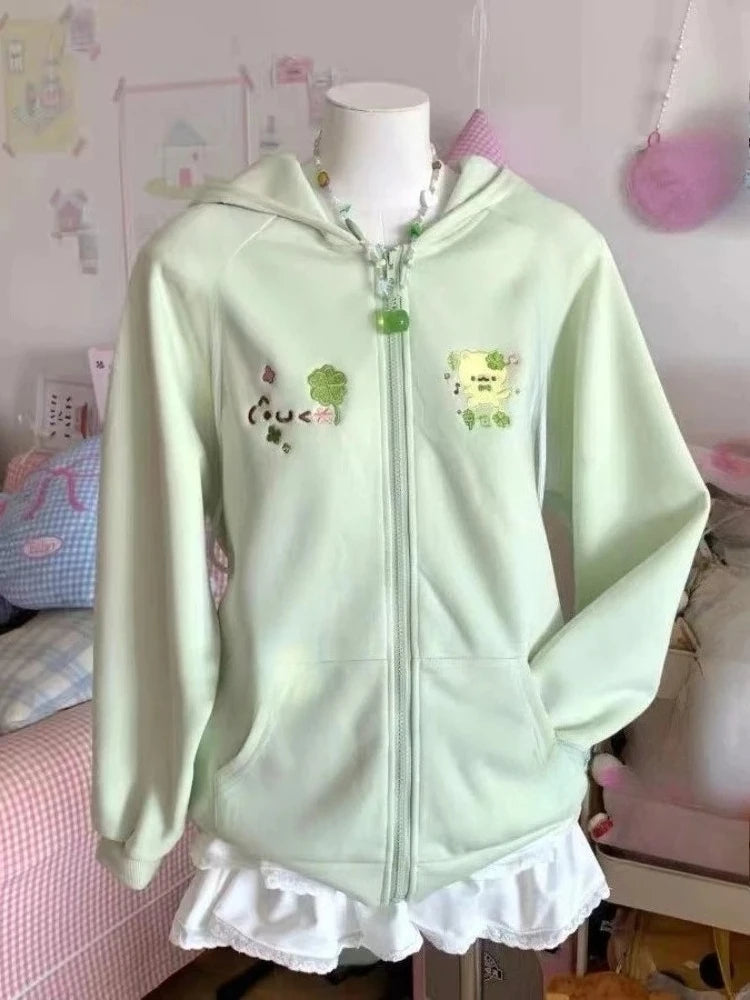 Cartoon Graphic Long Sleeve Full Zip Casual Hoodie