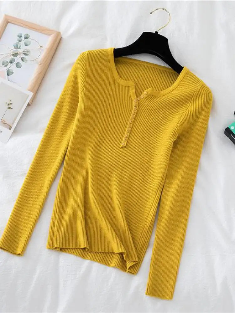 Women's V Neck Short Button Placket Sweater Casual Knit Layer