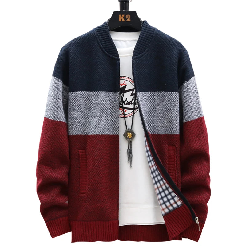 Men's Colour Block Zip Front Knit Cardigan
