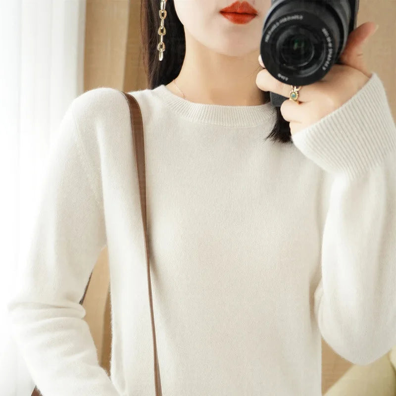 Women's Crew Neck Long Sleeve Sweater Casual Knit Layer