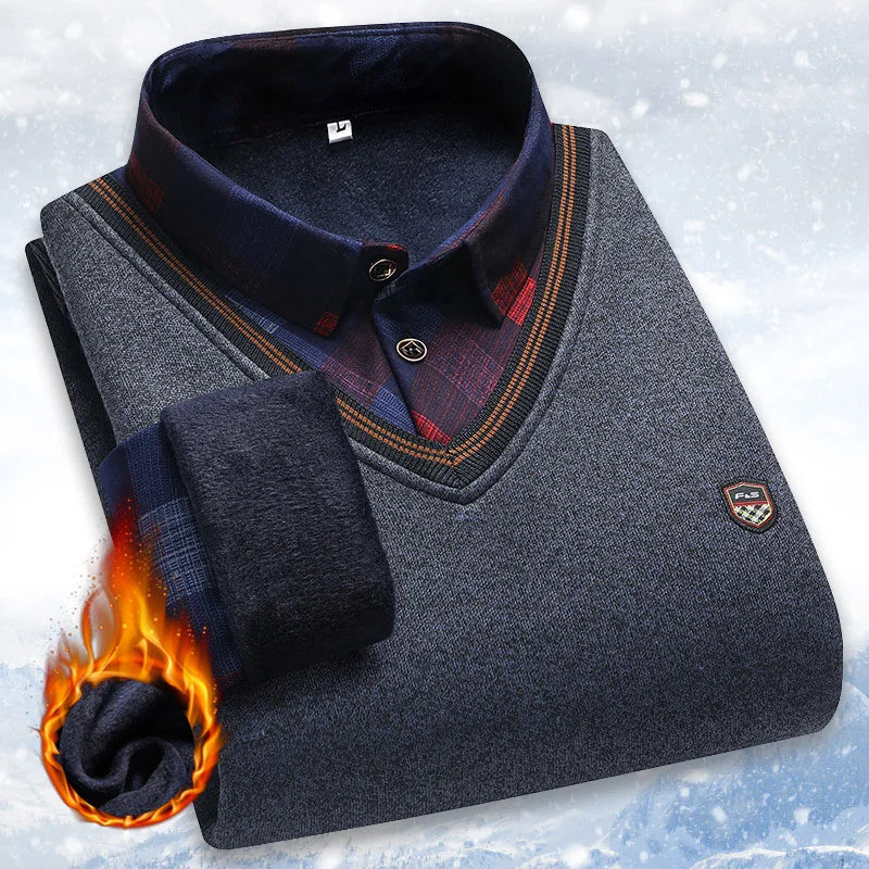 Men's Layered Look Collared Long Sleeve Knit Sweater