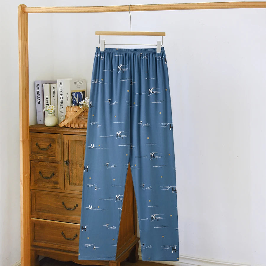 Men's Patterned Elastic Waist Straight Leg Pajama Pants
