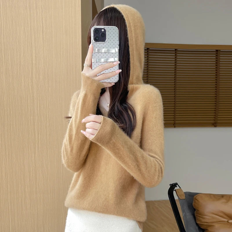 Women's V Neck And Hooded Knit Styles Sweater