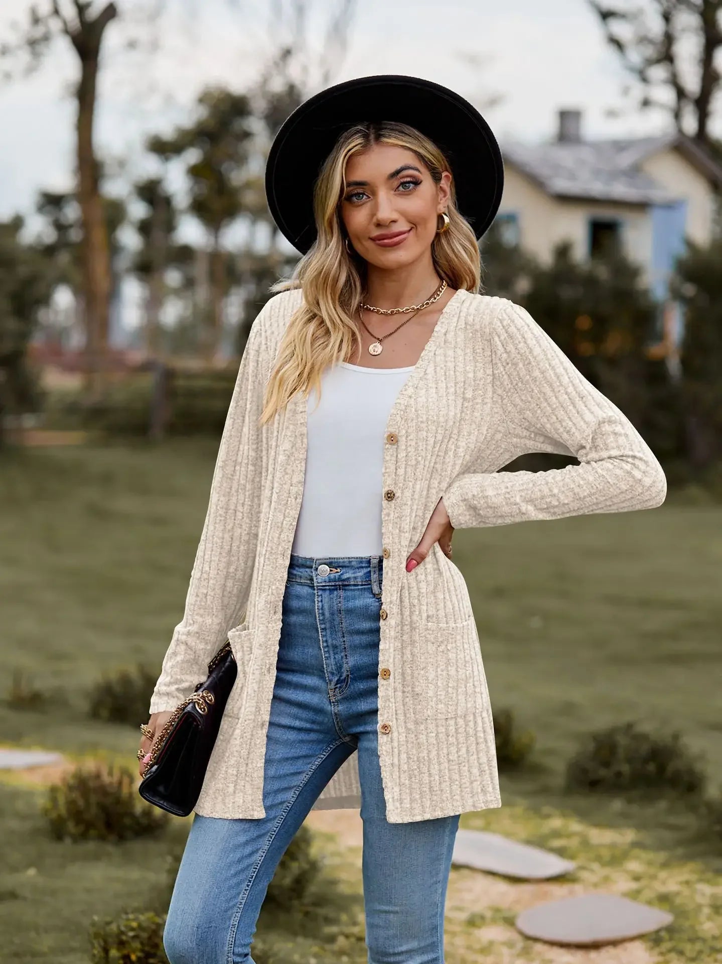 Women's Long Ribbed Button Front Cardigan Casual Knit Layer