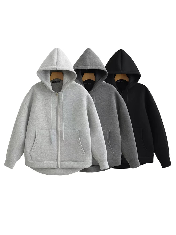 Long Sleeve Full Zip Casual Hooded Sweatshirt for Layering