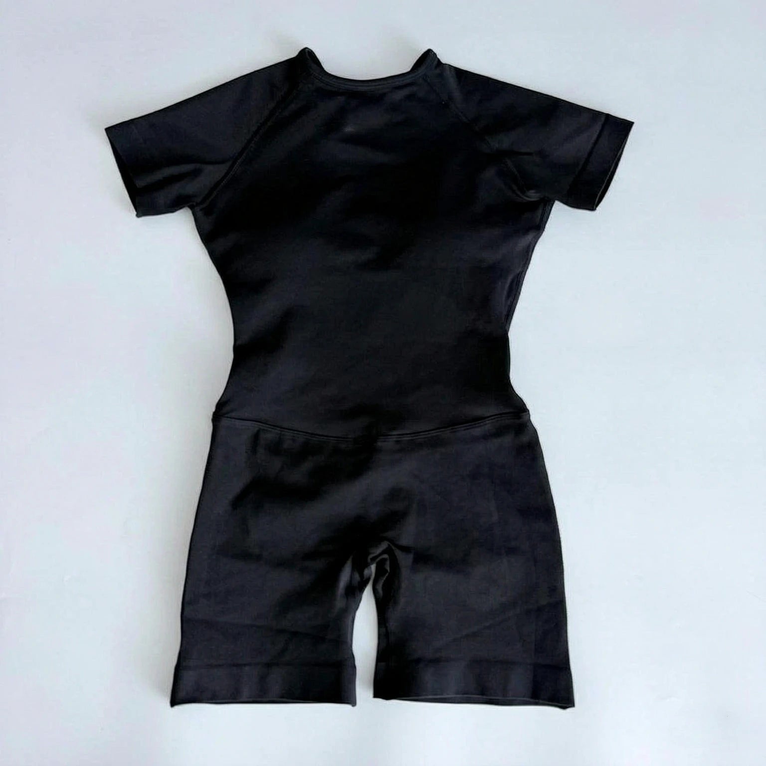 Women's Short Sleeve Polyester Blend Workout Romper with Open Back