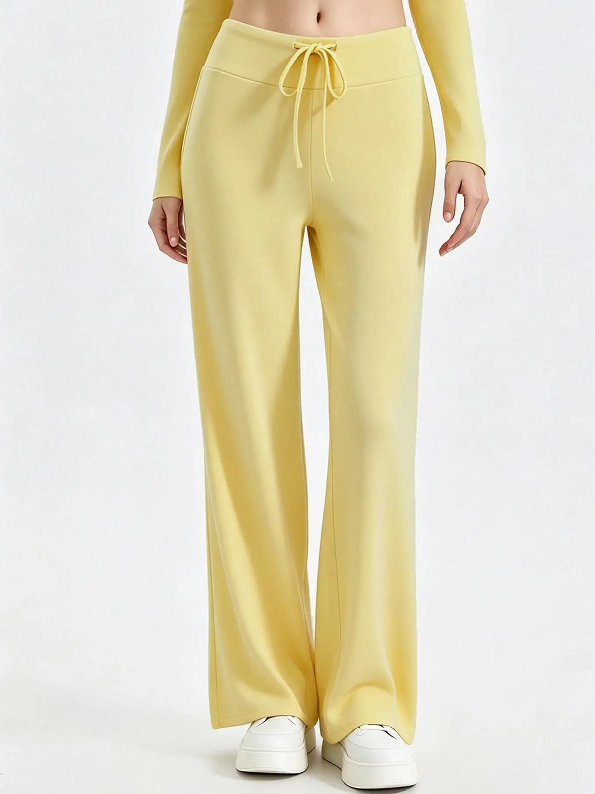 Women's Drawstring Waist Nylon Blend Wide Leg Pants for Yoga and Pilates